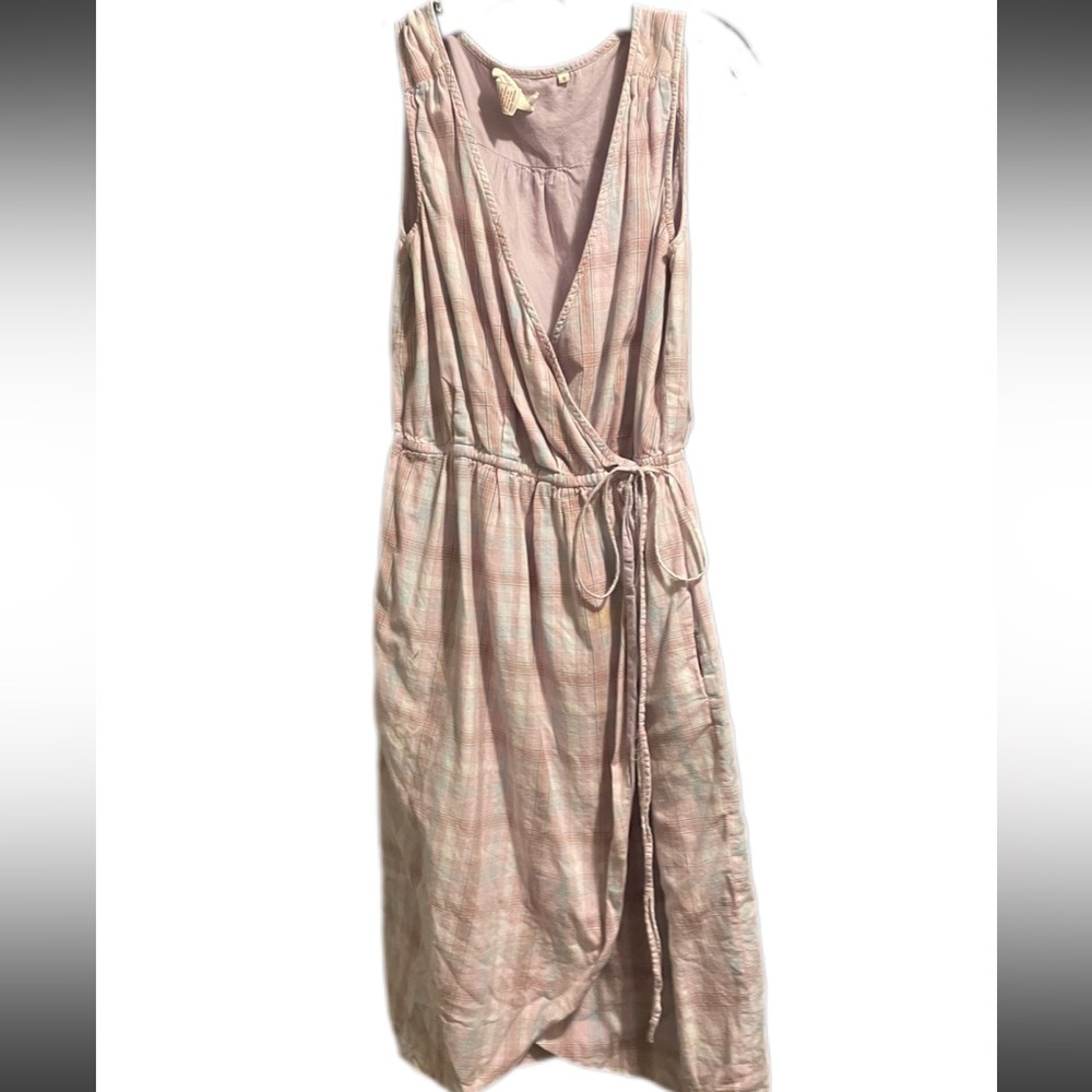 Sundance Pink Plaid Sleeveless Wrap Dress midi